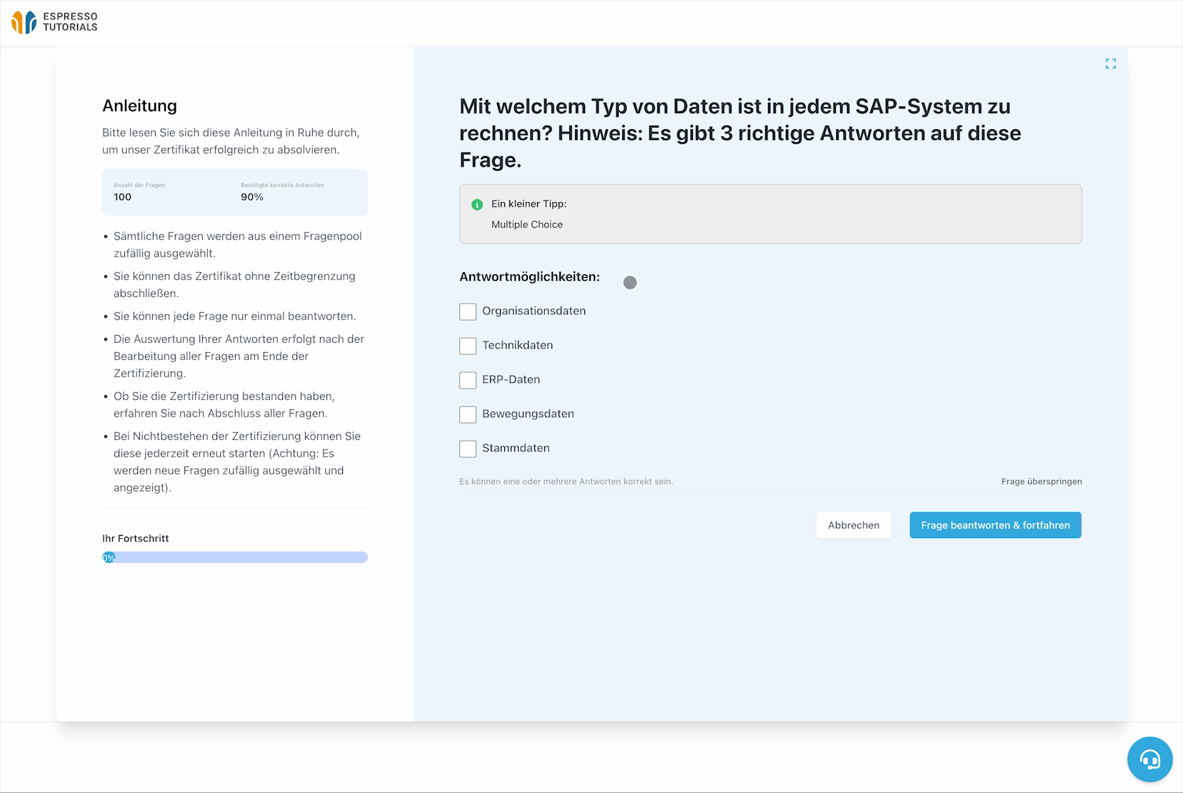 Compruebe sus conocimientos sobre SAP con los tests de opciones múltiples.